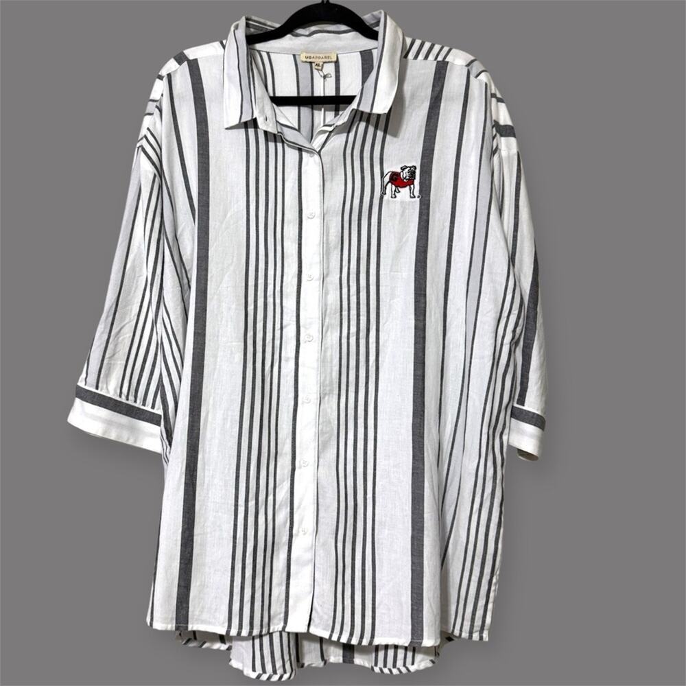 UGAPPAREL women’s size XL long sleeve striped button up hi low 3/4 sleeves DAWGS